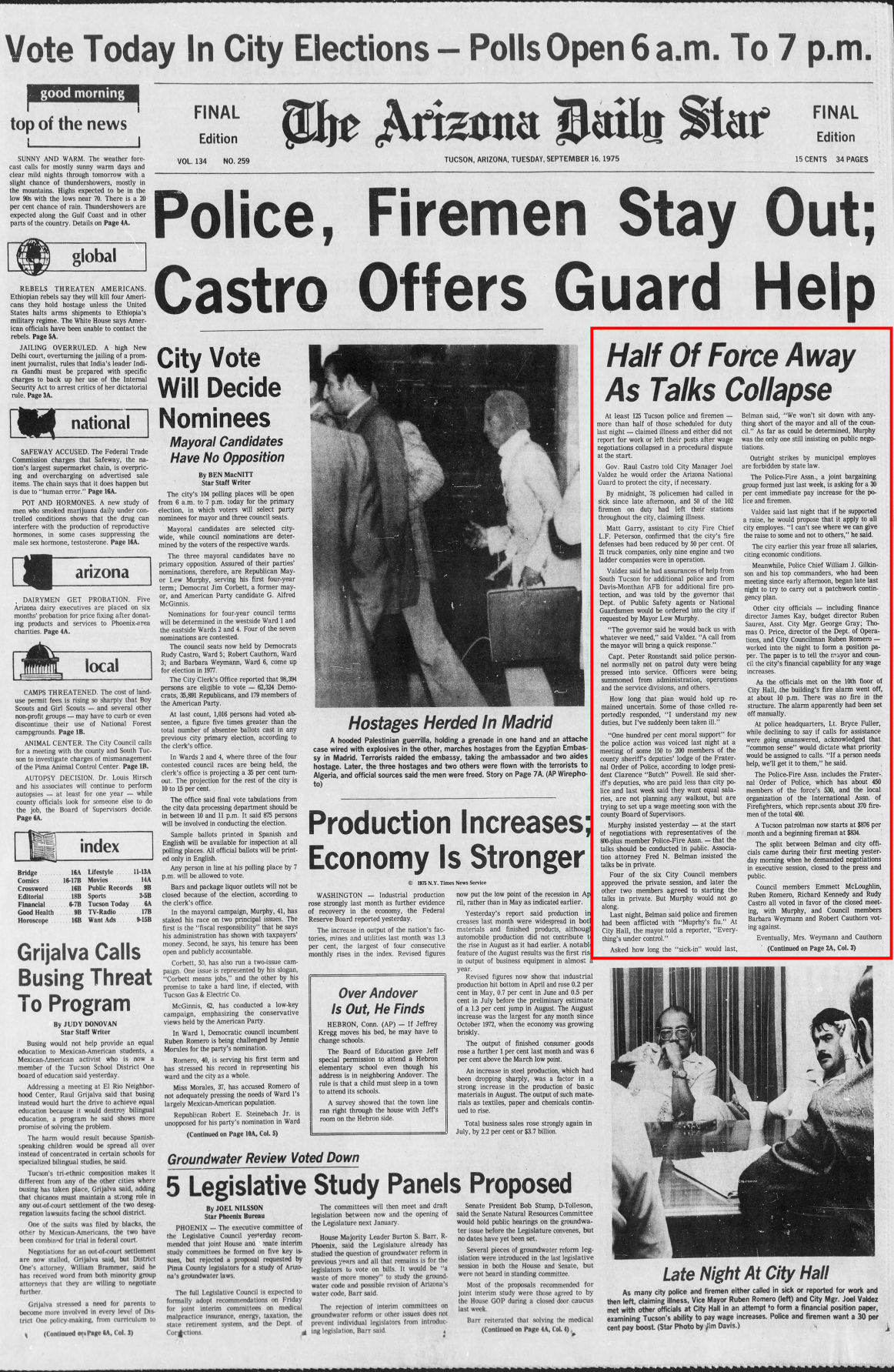 Sept. 16, 1975: Tucson police, firefighters strike